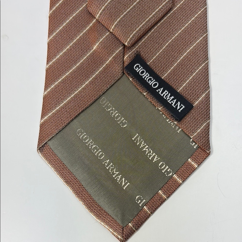 Giorgio Armani Hand Made Italian Brown & Cream Striped Silk Tie
